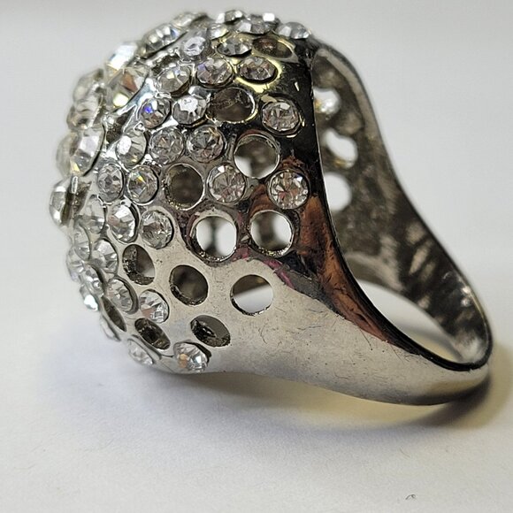 Large Silver Dome Cocktail Fashion Ring Size 5.5 - Picture 11 of 11